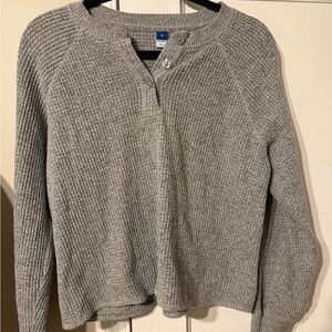 Old Navy Light Gray Knit Henley Sweater